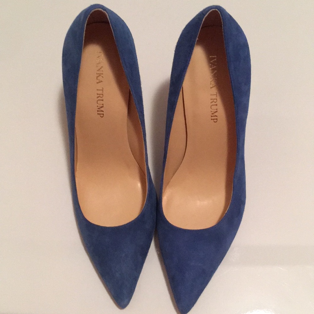 Blue suede heels. 4 inch high.
